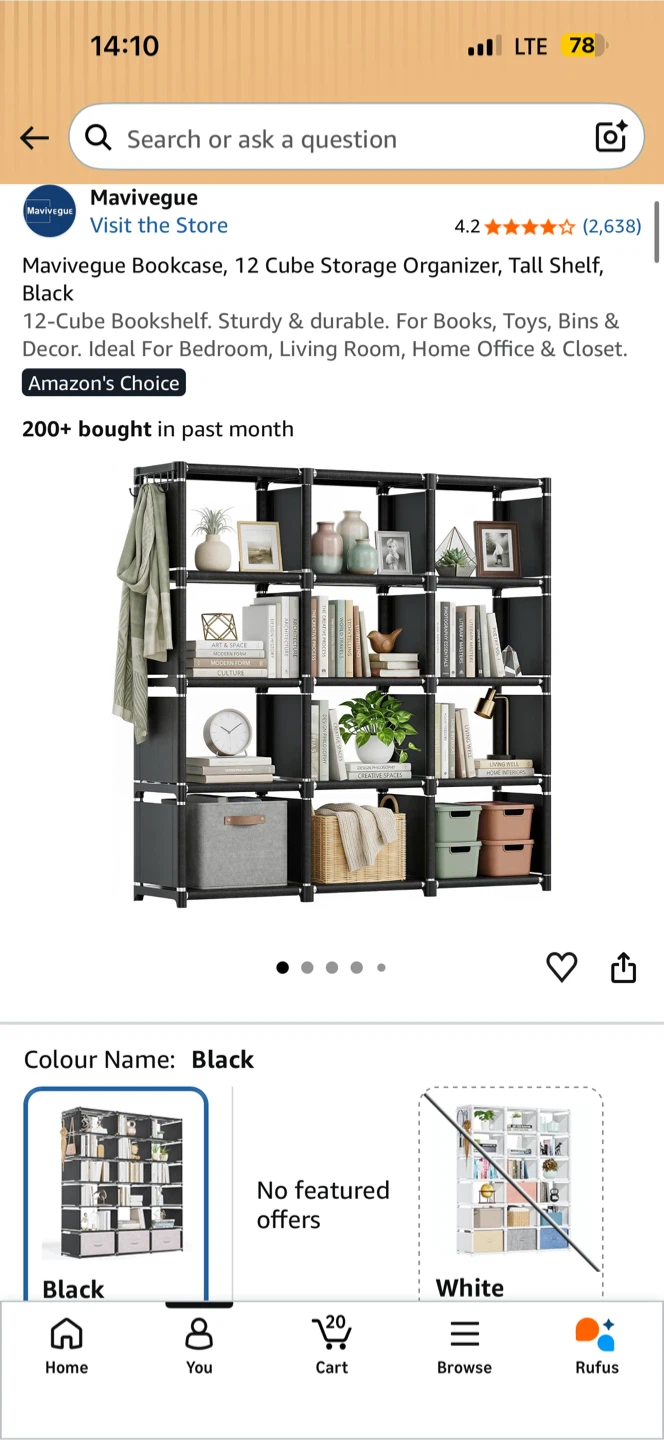 Mavivegue 12-Cube Storage Organizer Shelf - Black