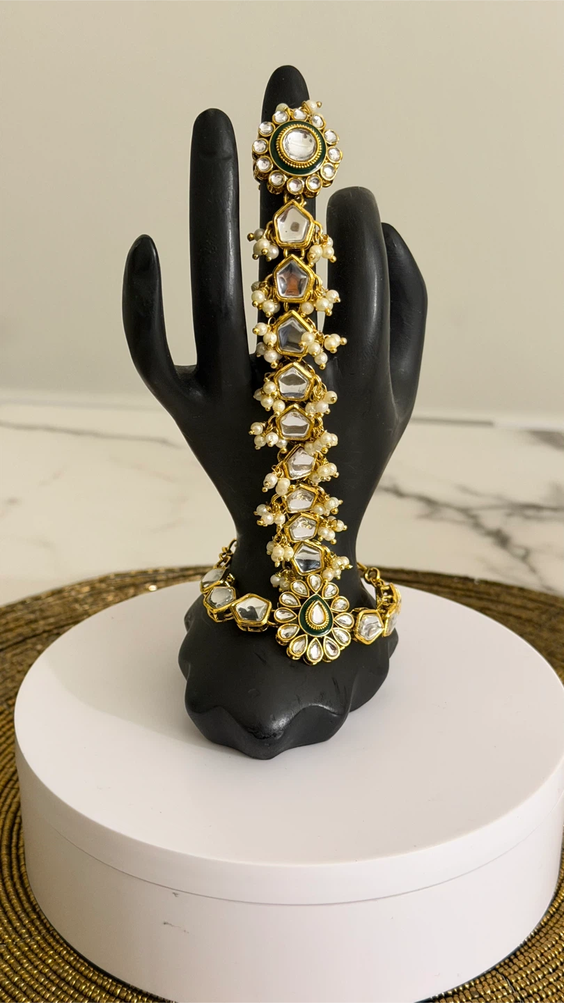 Gold-toned Hathphool with Kundan and Pearls