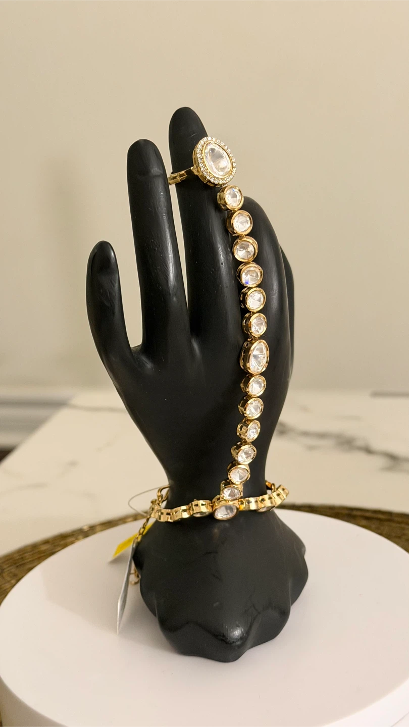 Gold-tone Hand Harness with Polki Stones