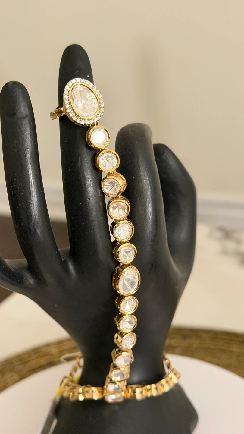 Gold-tone Hand Harness with Polki Stones - photo 2