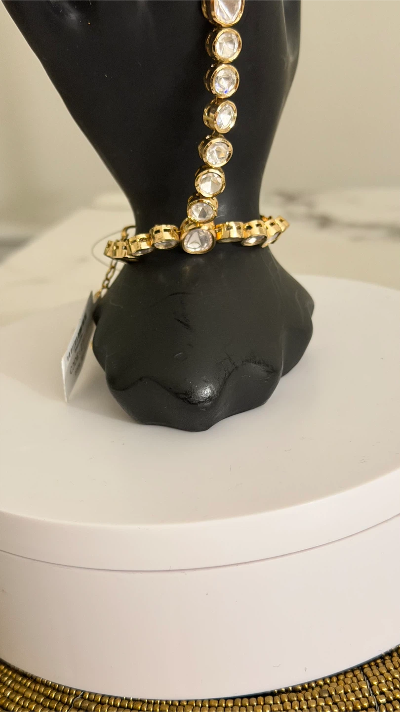 Gold-tone Hand Harness with Polki Stones - photo 3