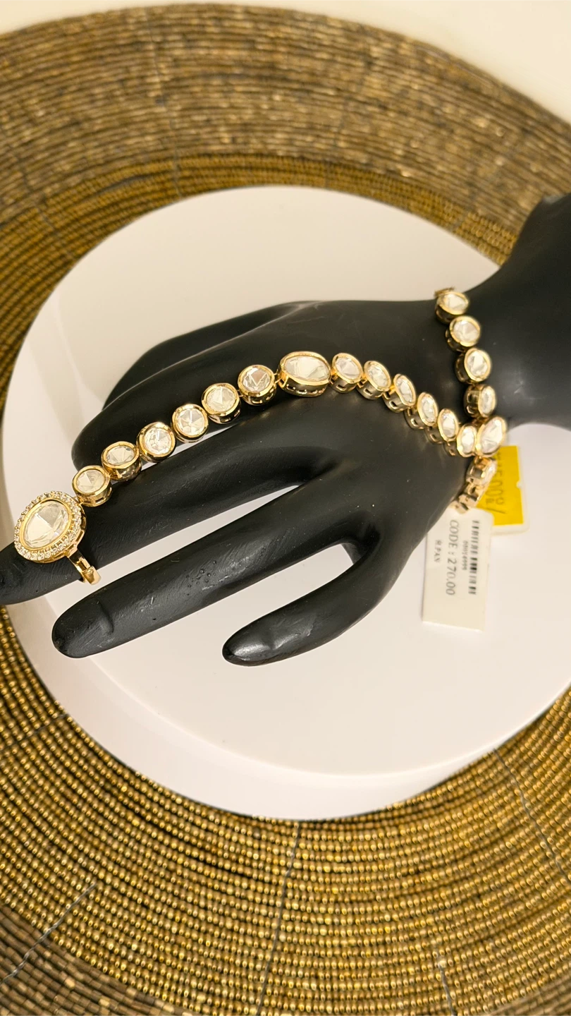 Gold-tone Hand Harness with Polki Stones - photo 4