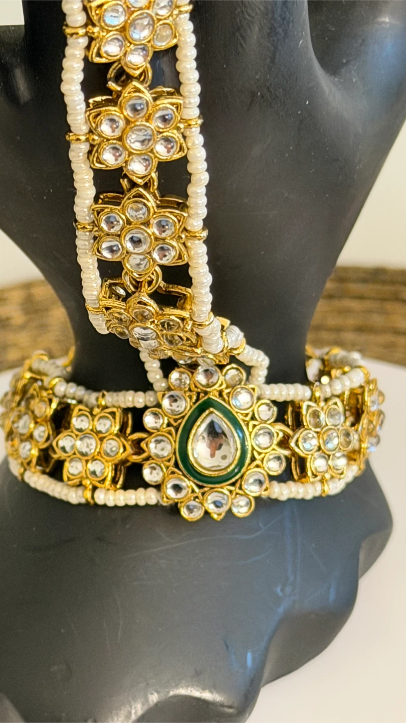 Kundan and Pearl Hand Harness - photo 3