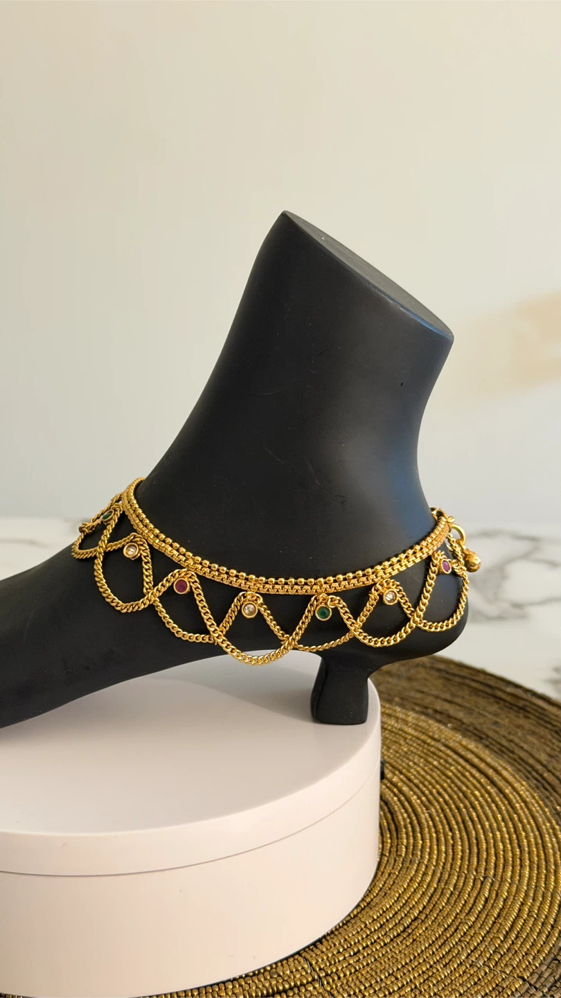 Gold plated chain anklet with colorful stones - photo 2