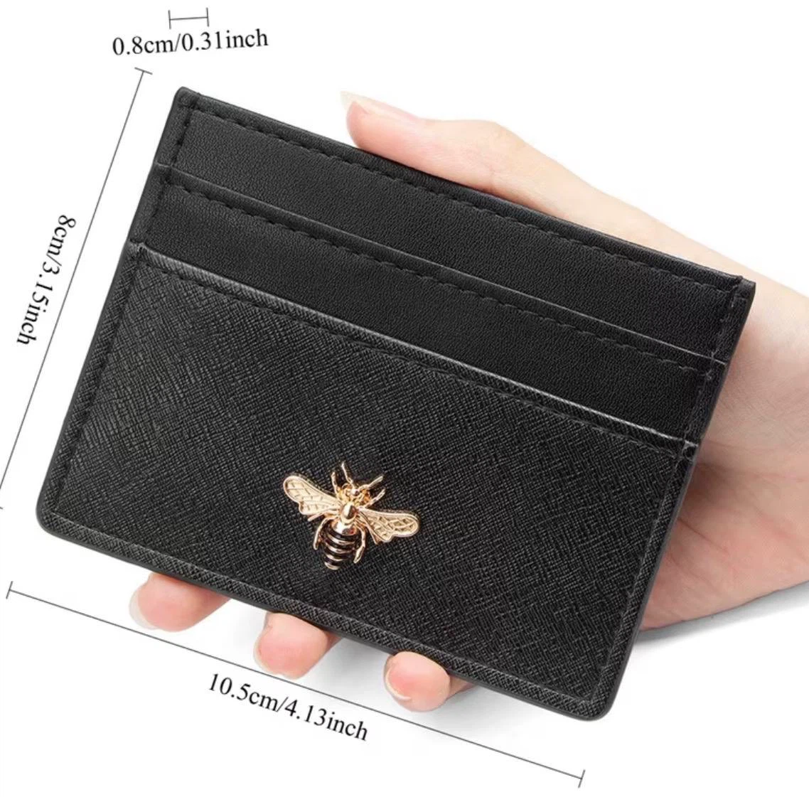 Card Holder with Gold Bee – Black - photo 4