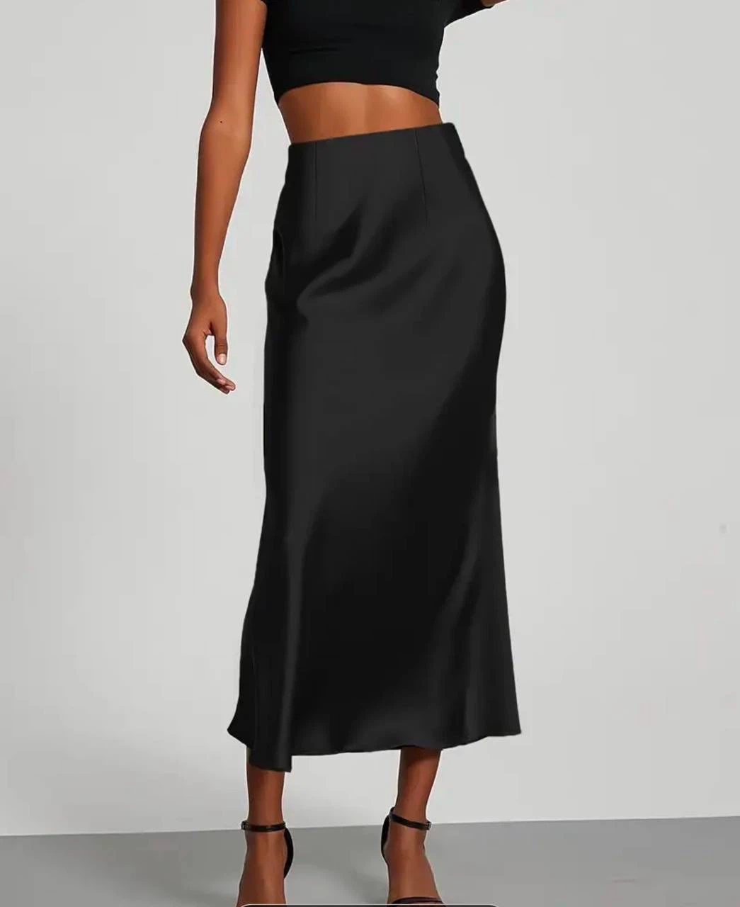 Black Satin Midi Skirt, size S - photo 2