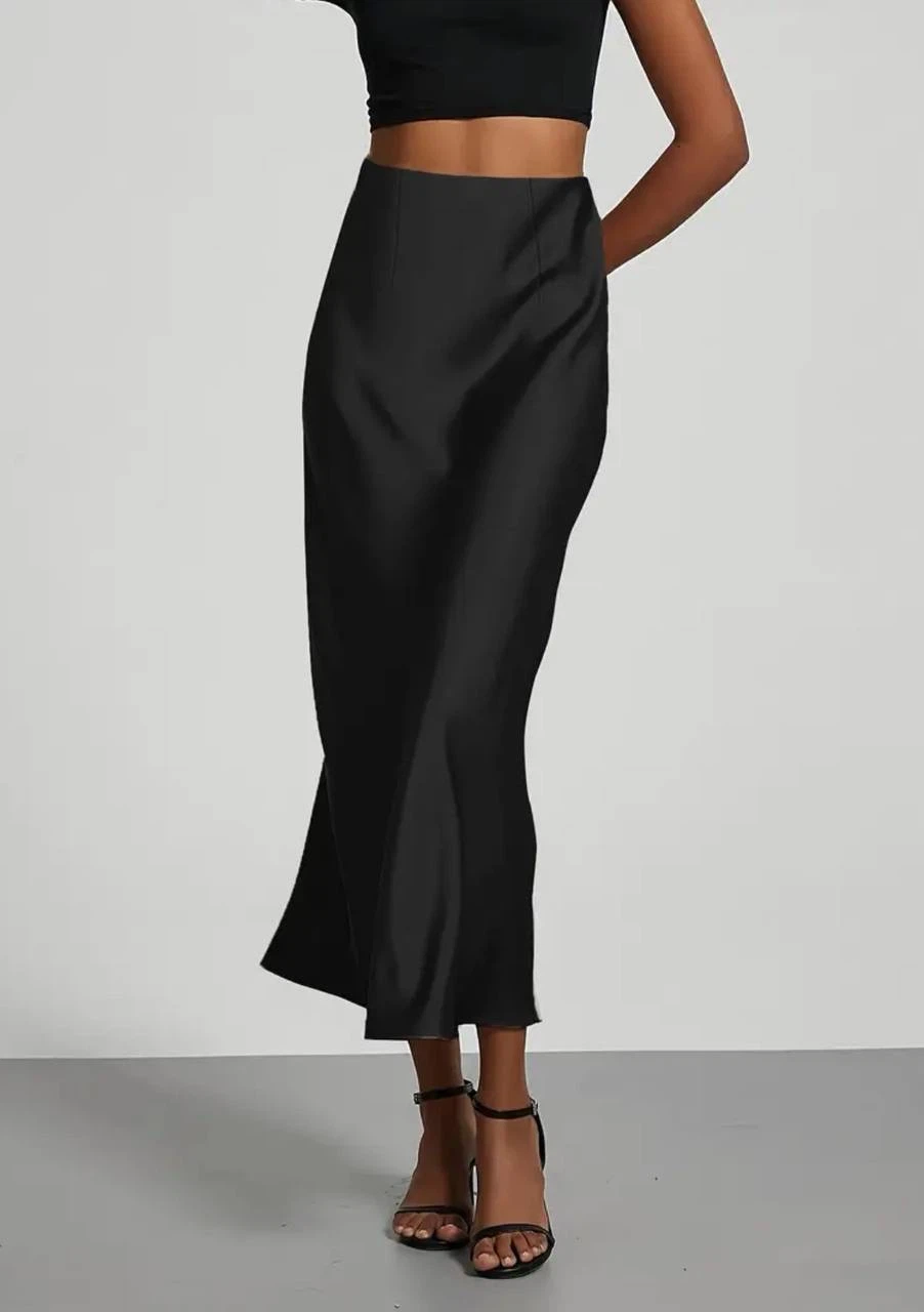 Black Satin Midi Skirt, size S - photo 5