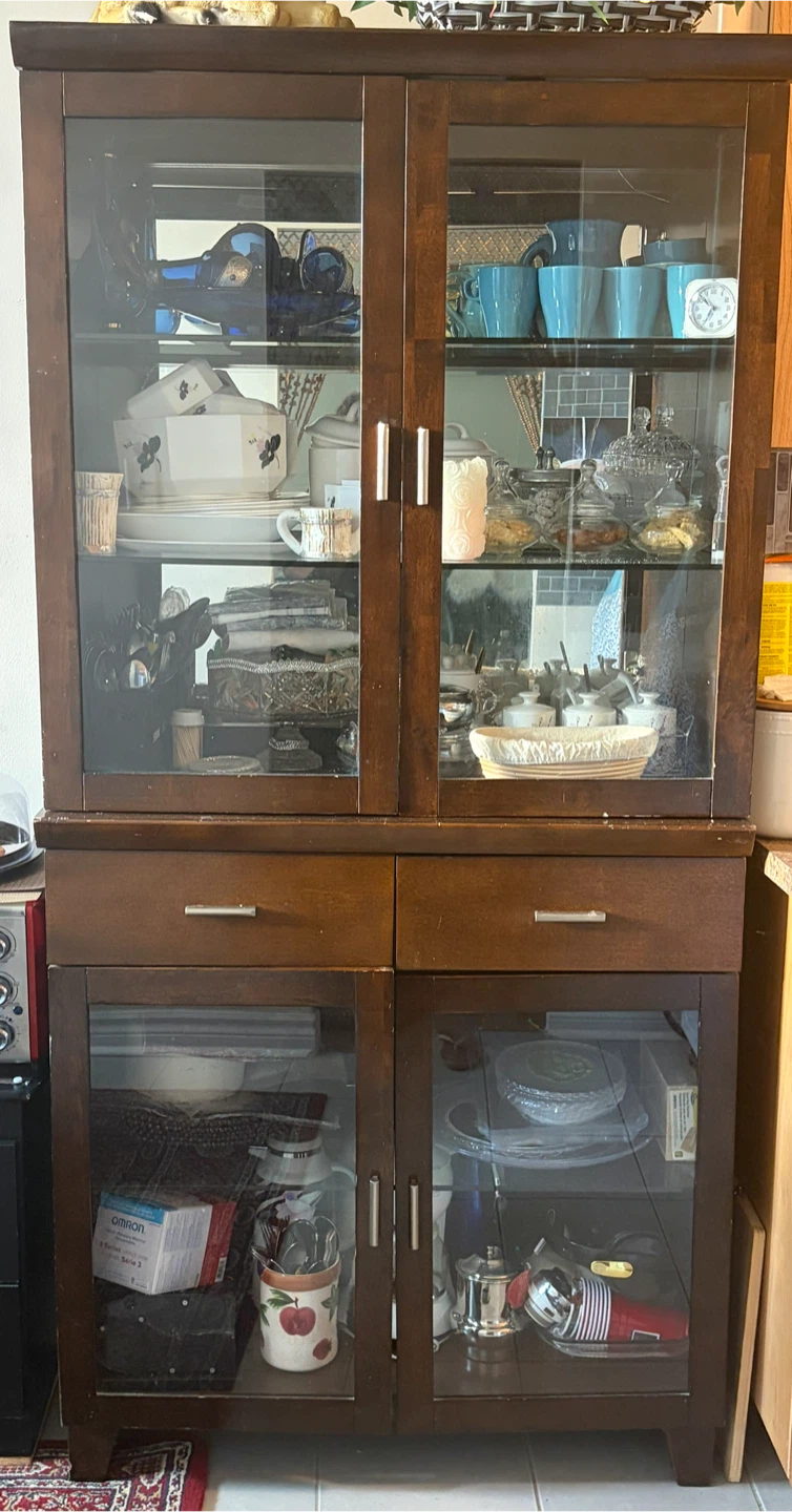 Dark Wood Dining Hutch with Glass Doors - photo 2