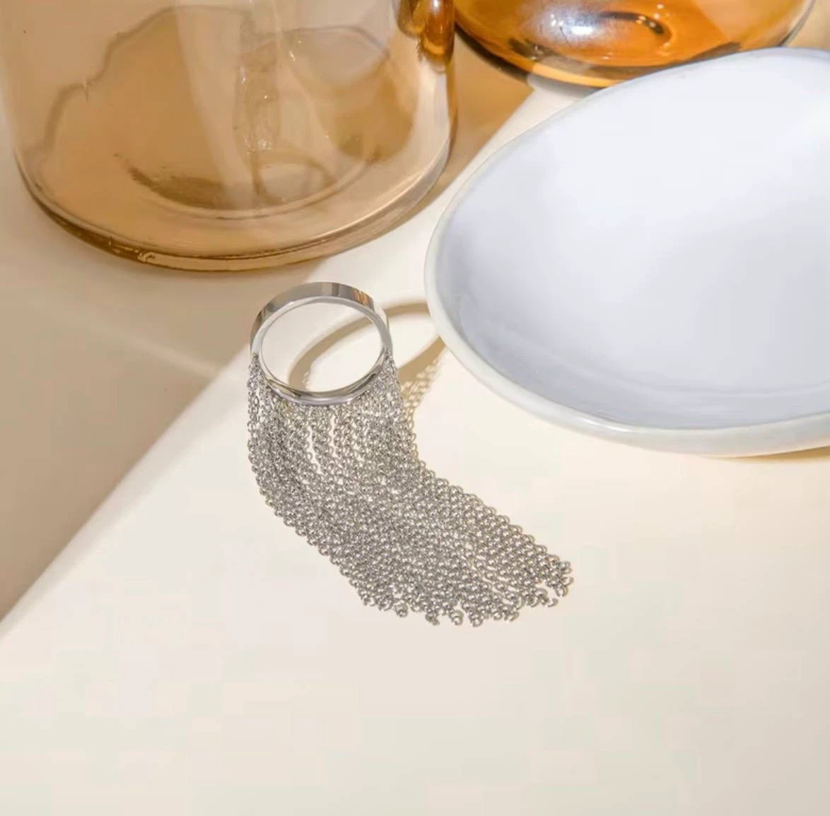 Silver Chain Tassel Fringe Ring - photo 5