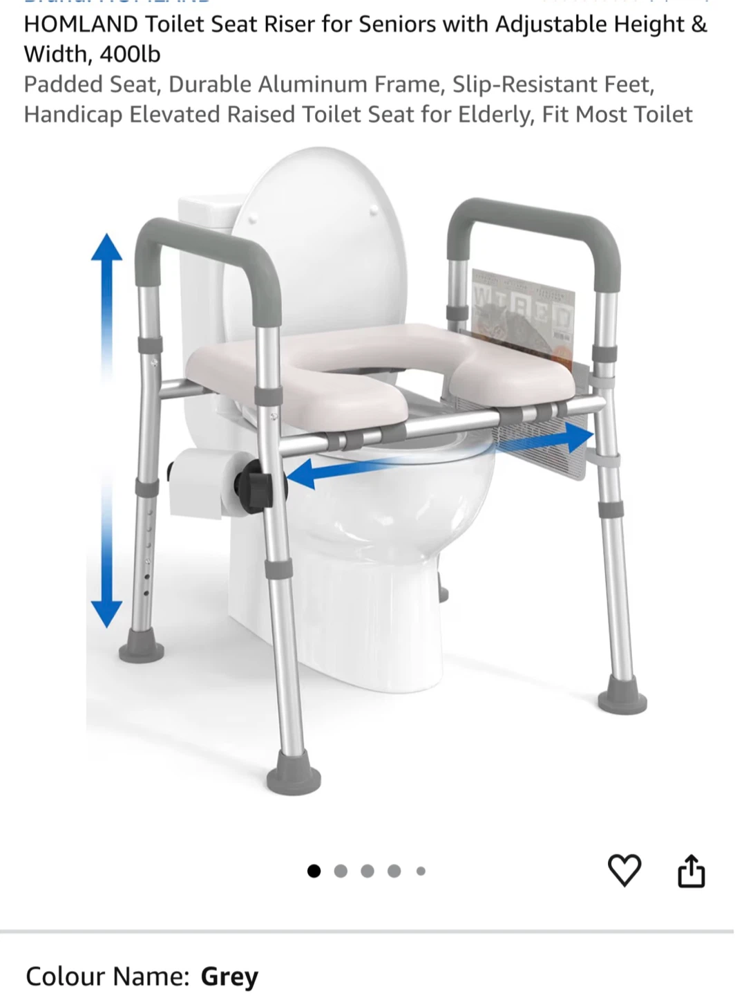 HOMLAND Toilet Seat Riser with Adjustable Arms