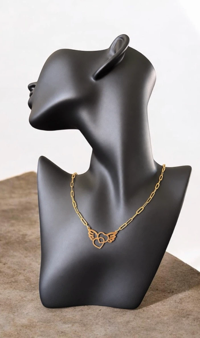 Gold-Tone Winged Heart Pendant Necklace