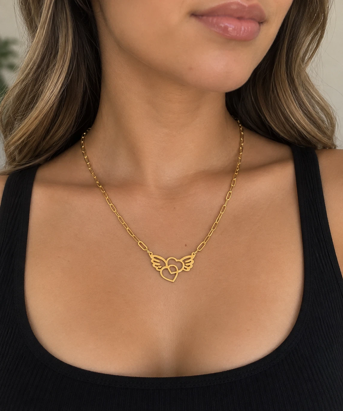 Gold-Tone Winged Heart Pendant Necklace - photo 3