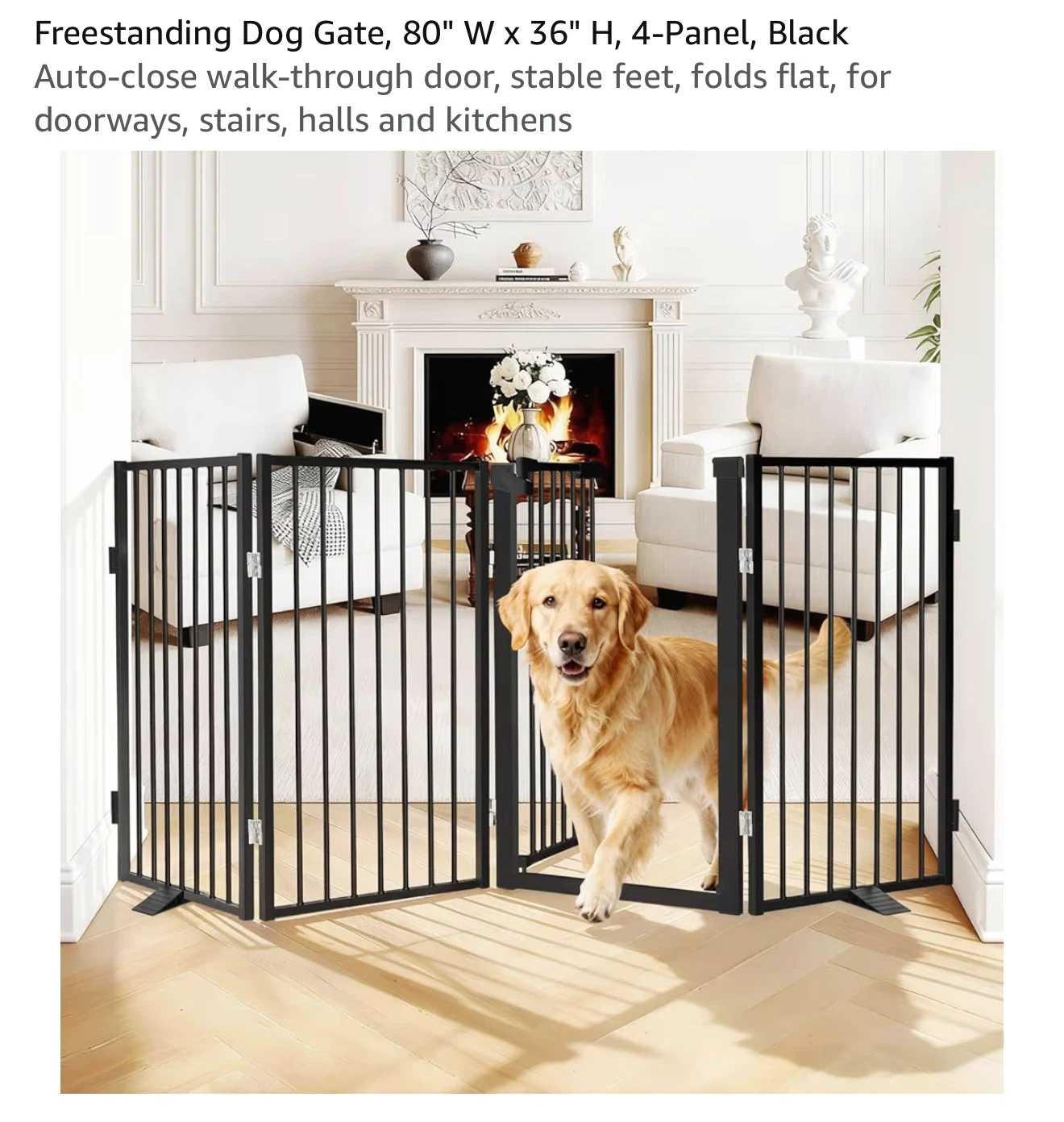 Black 4-Panel Metal Freestanding Dog Gate