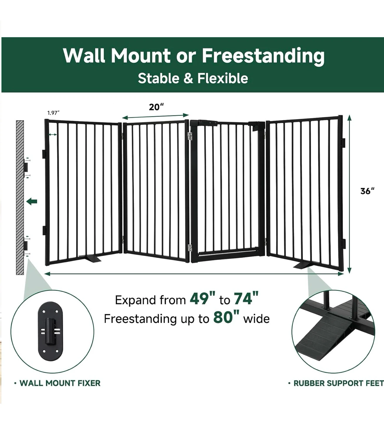 Black 4-Panel Metal Freestanding Dog Gate - photo 2