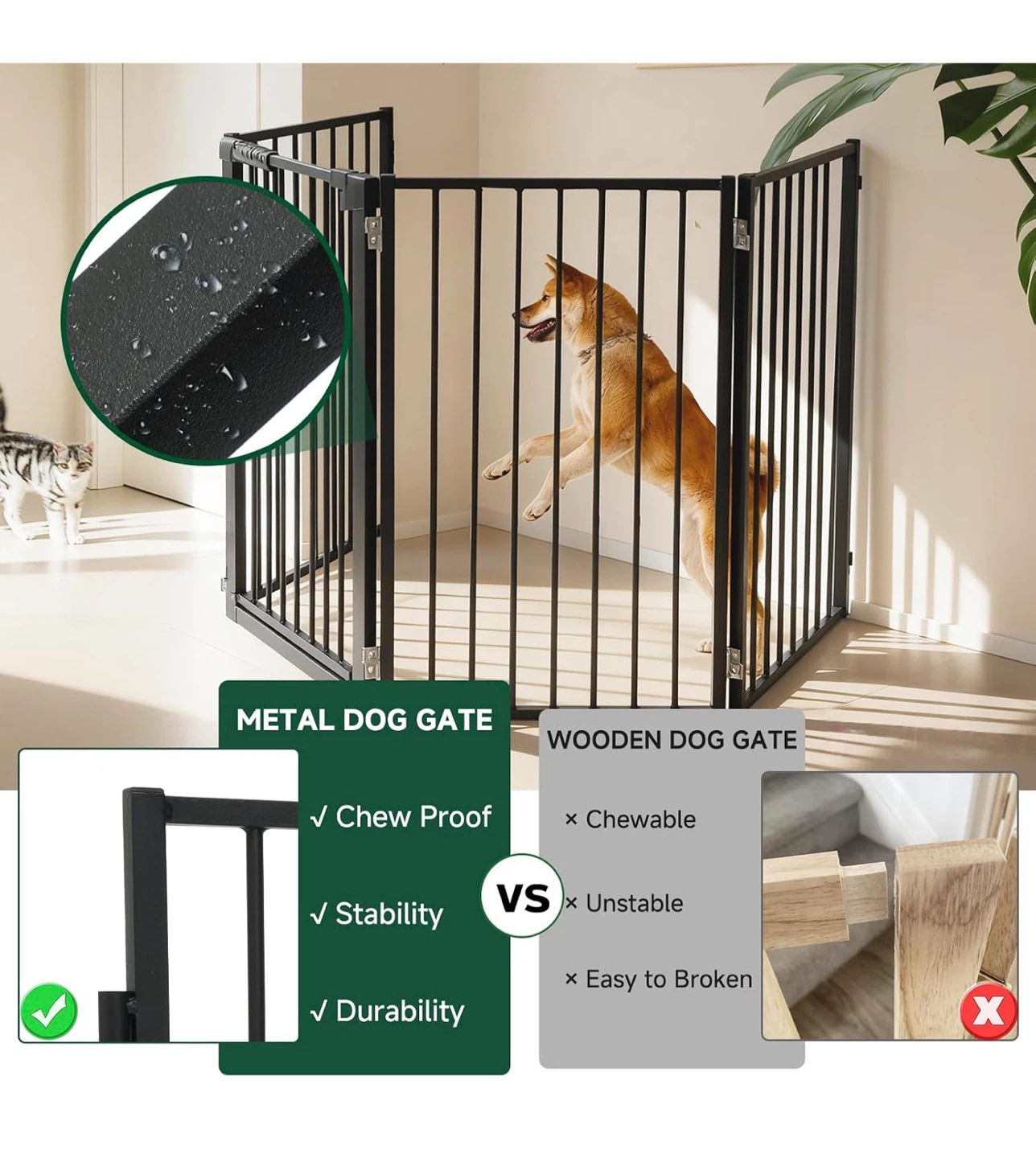 Black 4-Panel Metal Freestanding Dog Gate - photo 3