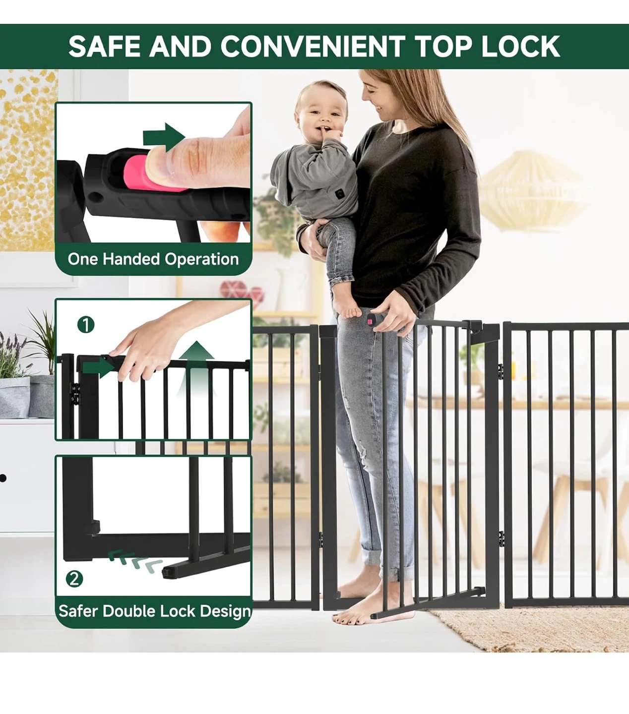 Black 4-Panel Metal Freestanding Dog Gate - photo 4