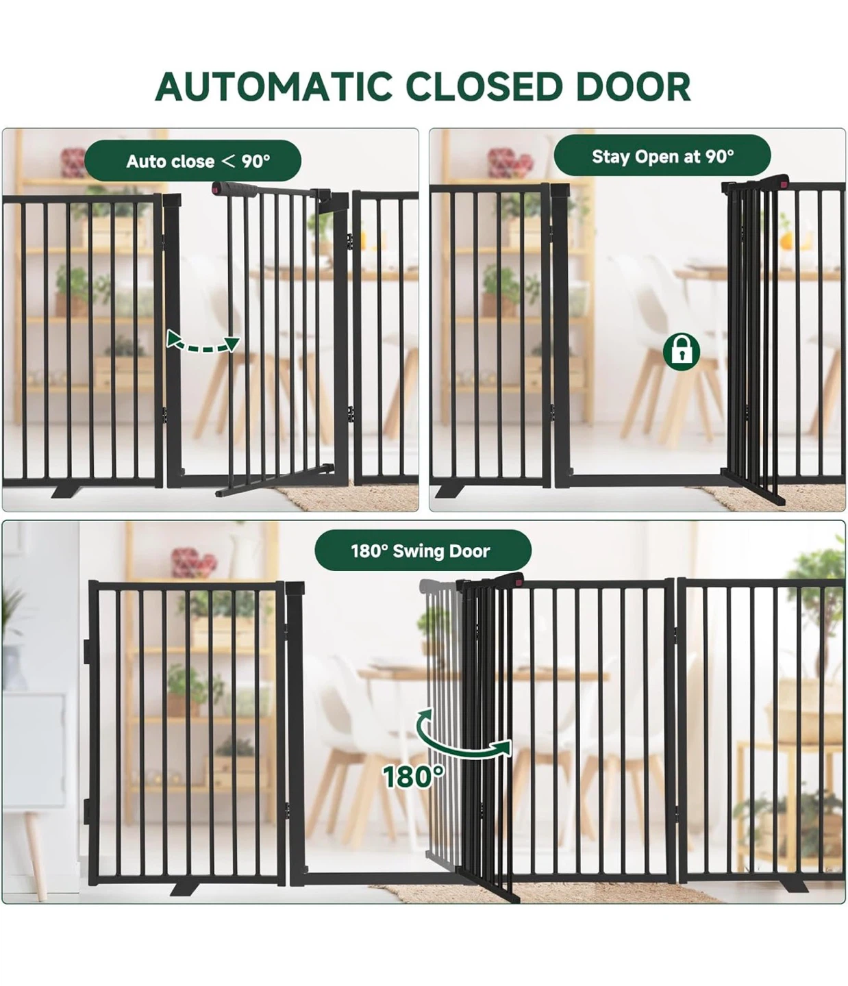 Black 4-Panel Metal Freestanding Dog Gate - photo 5