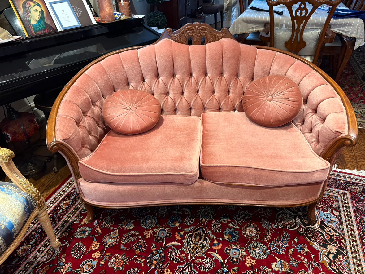 Vintage Rose Velvet Tufted Sofa and Loveseat Set