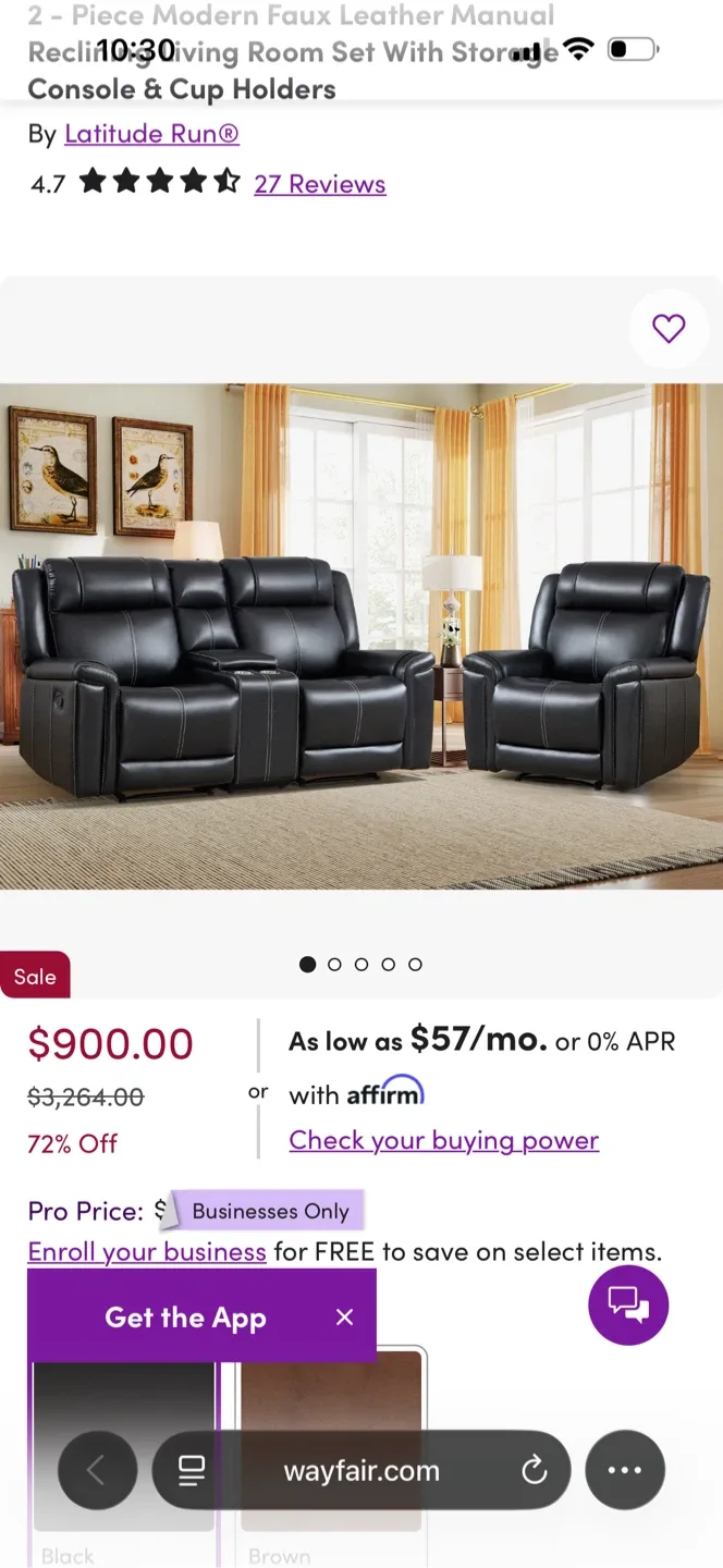 Latitude Run 2-Piece Faux Leather Manual Recliner Set