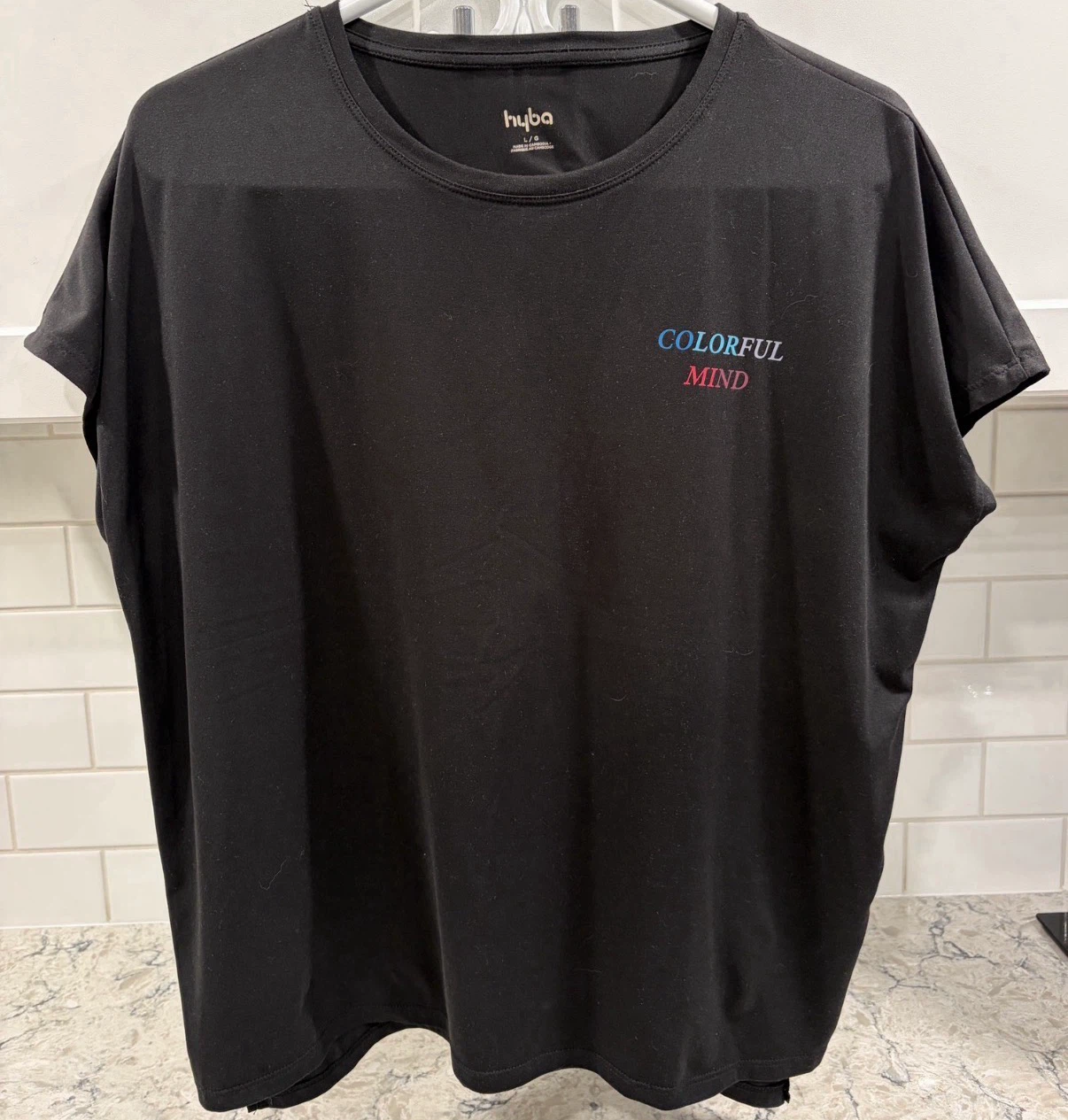 Womens Hyba “Colorful Mind” Black Graphic T-Shirt (Size L)