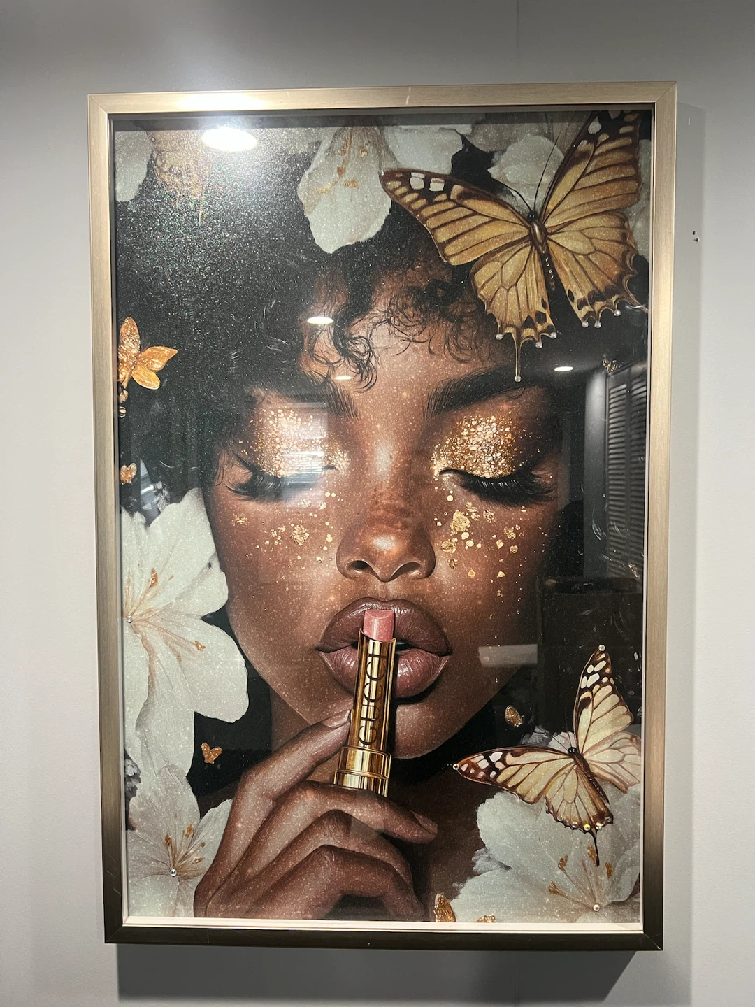 Gucci Lipstick Print Art in Champagne Frame