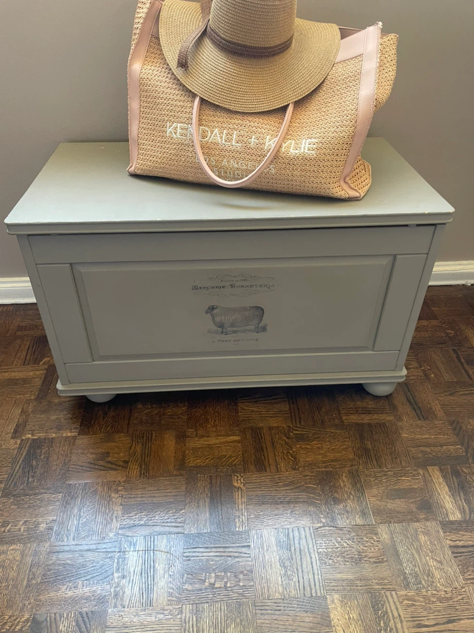 Grey wooden storage chest