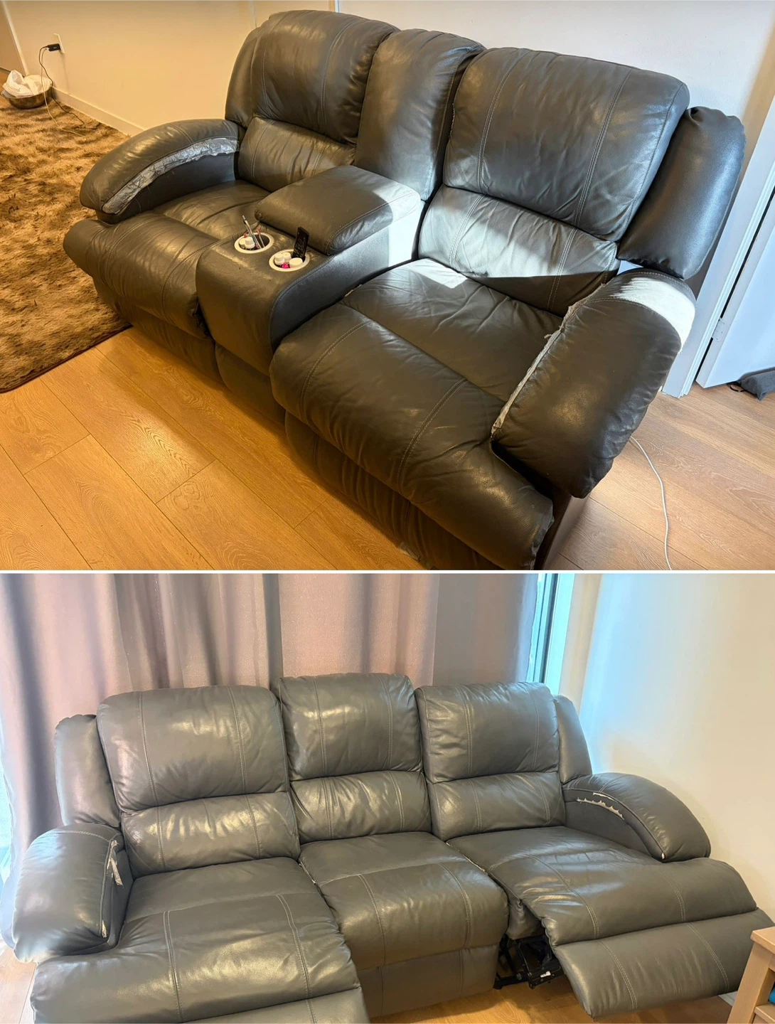 Comfortable 5-seat Leather Reclining Sofa Set – Works Perfectly!