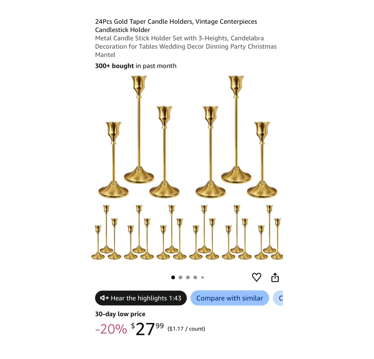 Brand new 24Pcs Gold Taper Candle Holders