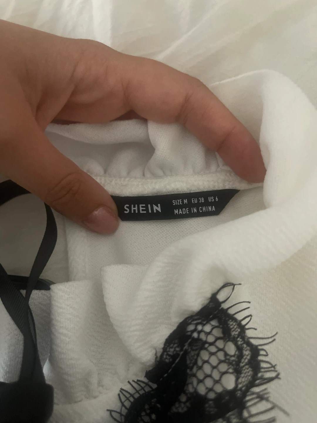 SHEIN White Blouse with Black Lace Trim - photo 2