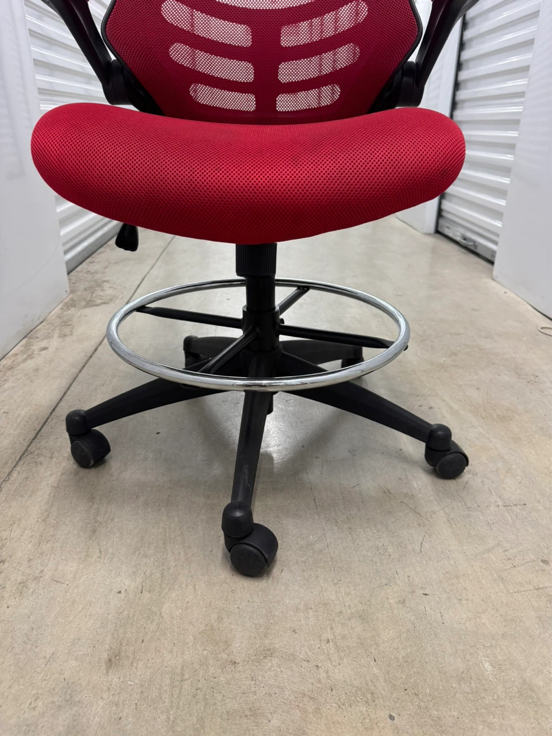 Red Mesh Drafting Chair with Foot Ring