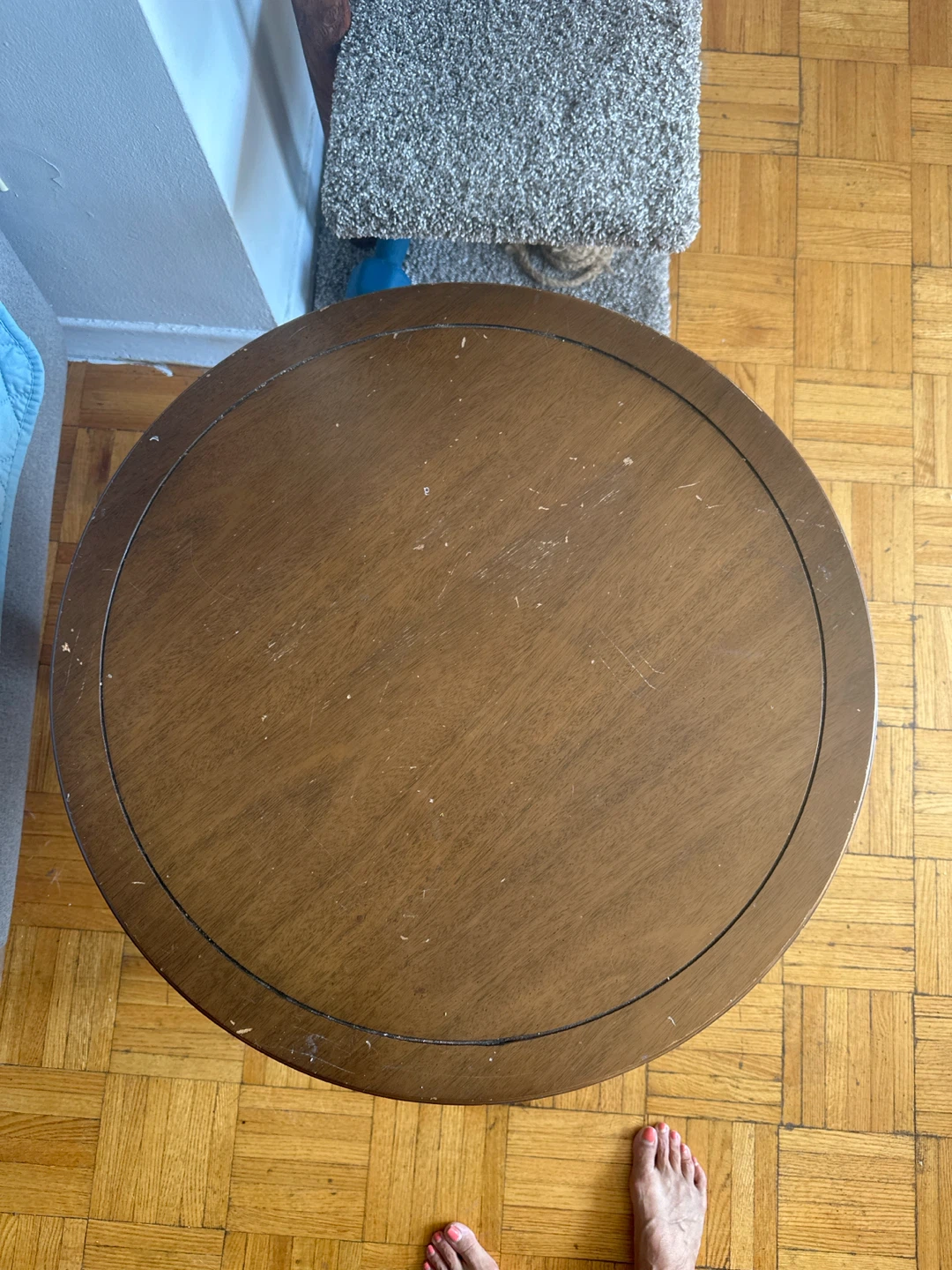 Vintage Round Wooden Side Table with Drawer