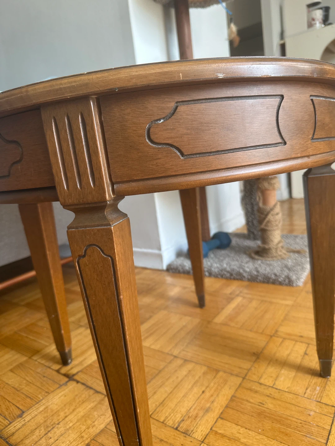 Vintage Round Wooden Side Table with Drawer - photo 2