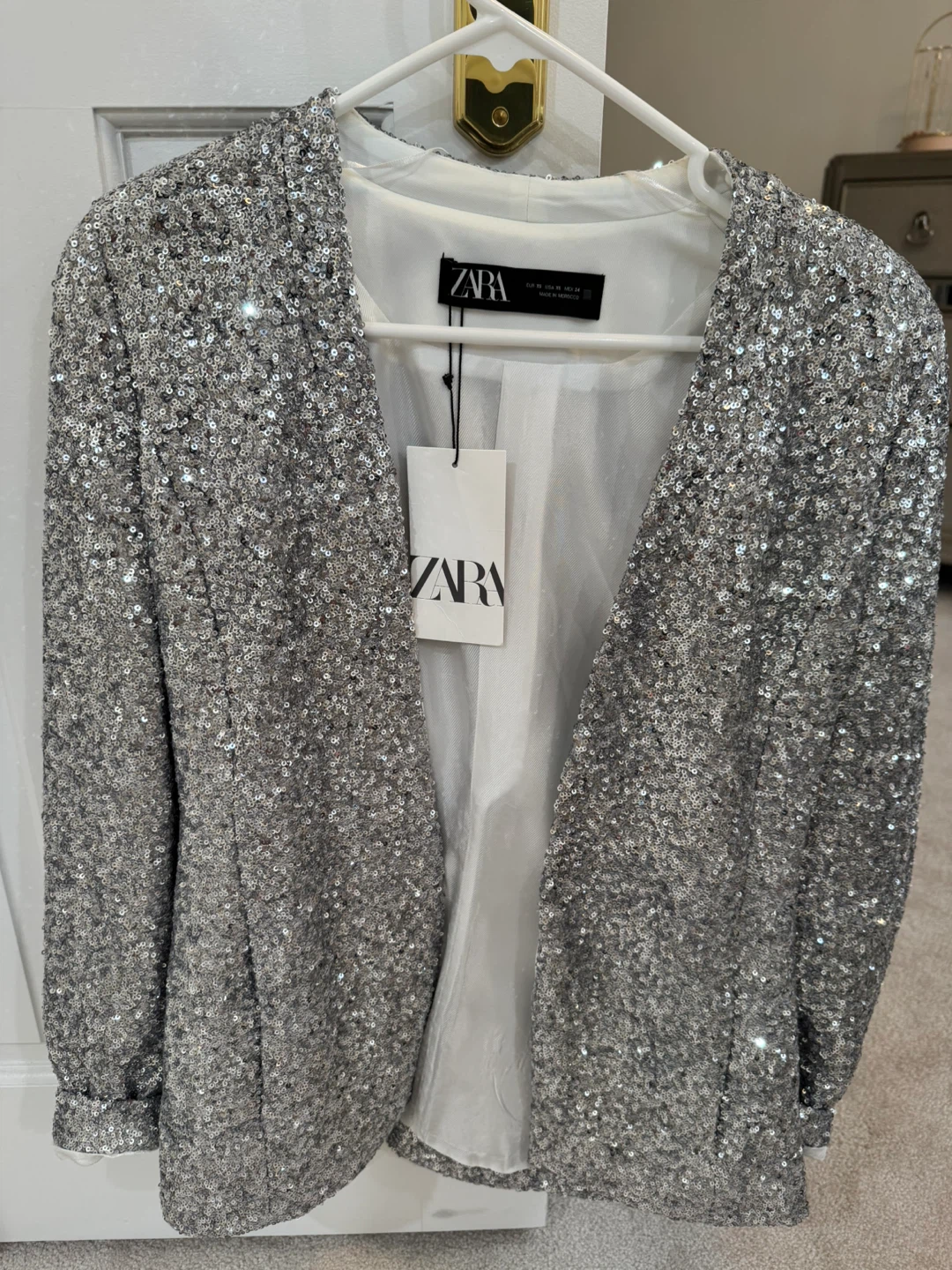 Zara silver sequin collarless blazer - photo 2