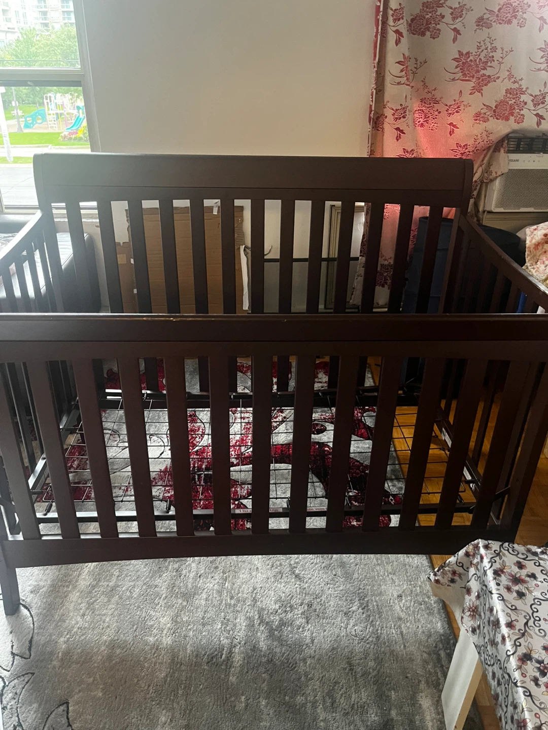 Dark Brown Wooden Baby Crib with Mattress - photo 2