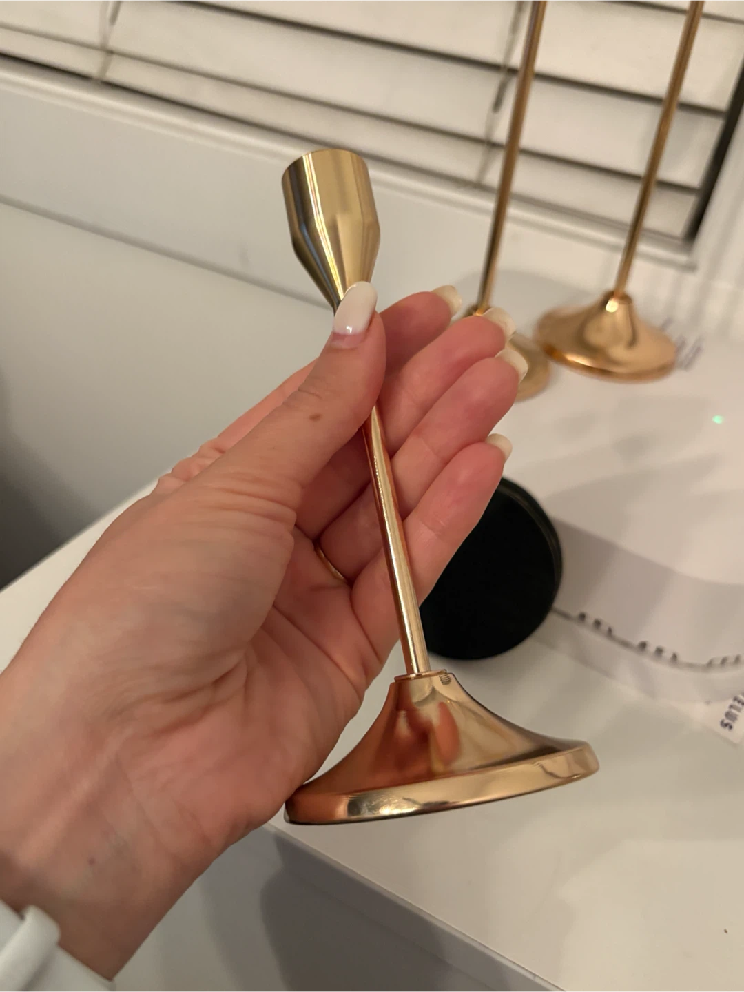 Set of 3 gold tone candle holders - photo 2