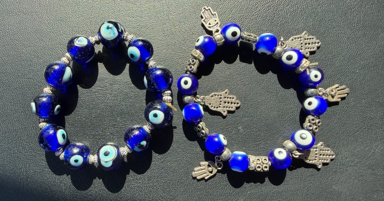 Two Blue Evil Eye Bead Bracelets