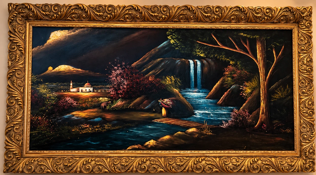 Large Landscape Oil Painting in Ornate Gold Frame - photo 2
