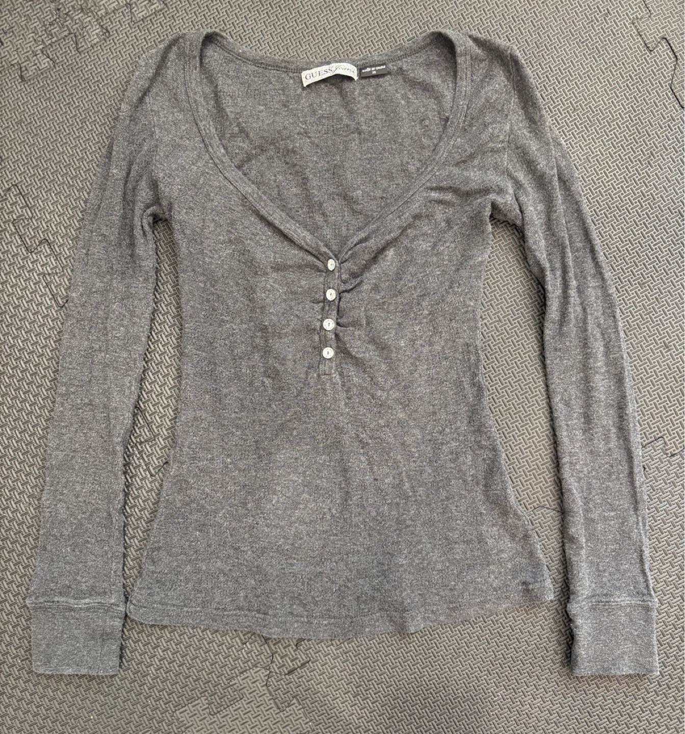 Guess charcoal grey long-sleeve top XS