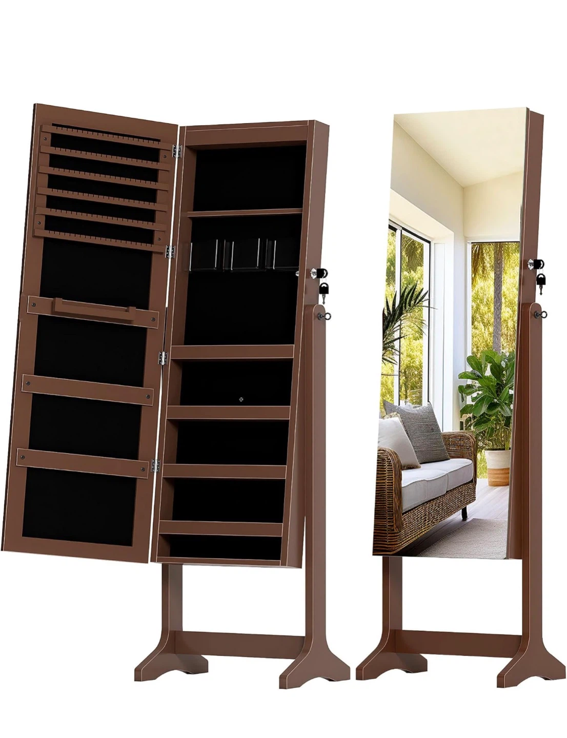 Full Length Standing Jewellery Armoire with Mirror