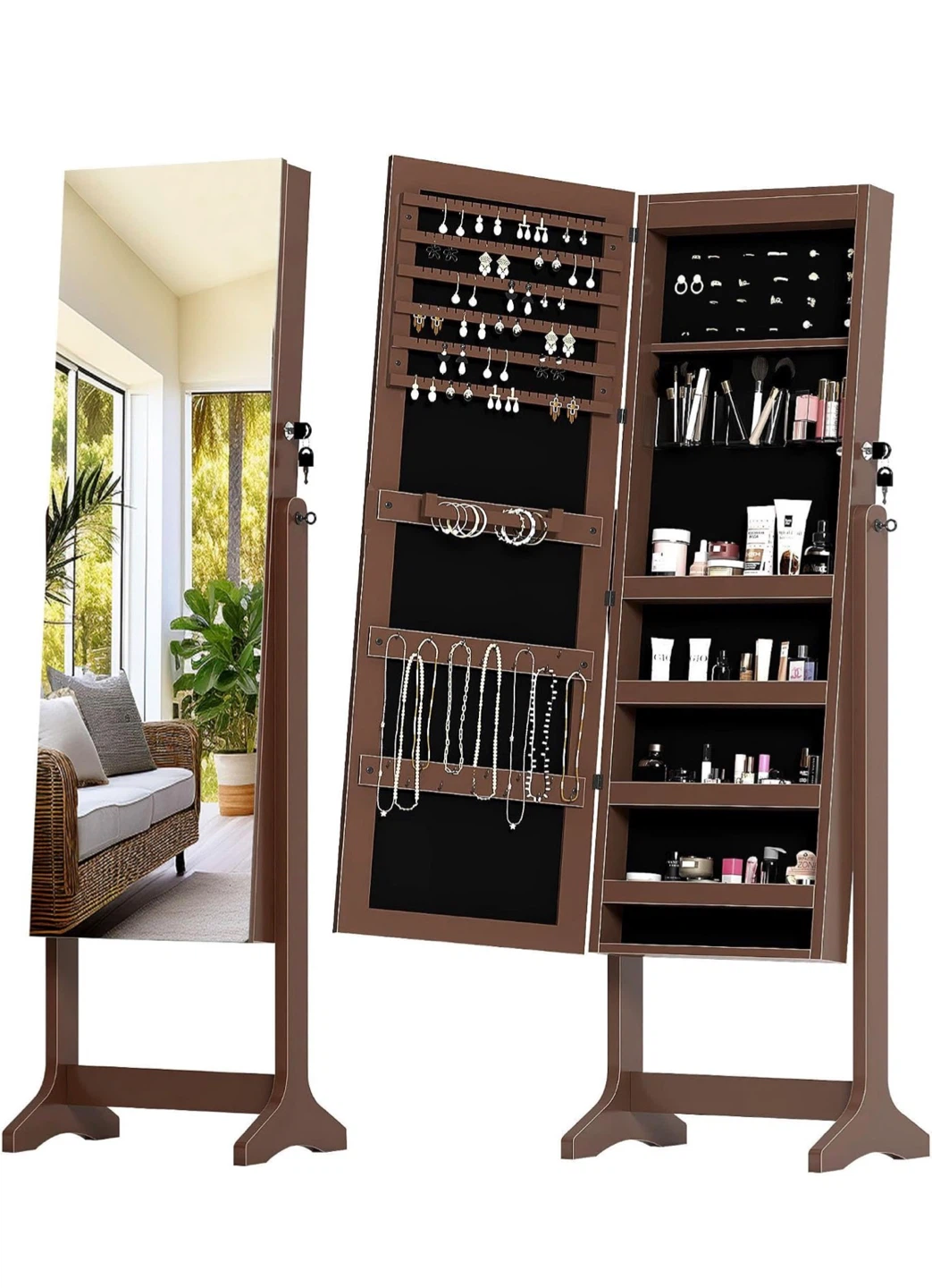 Full Length Standing Jewellery Armoire with Mirror - photo 2