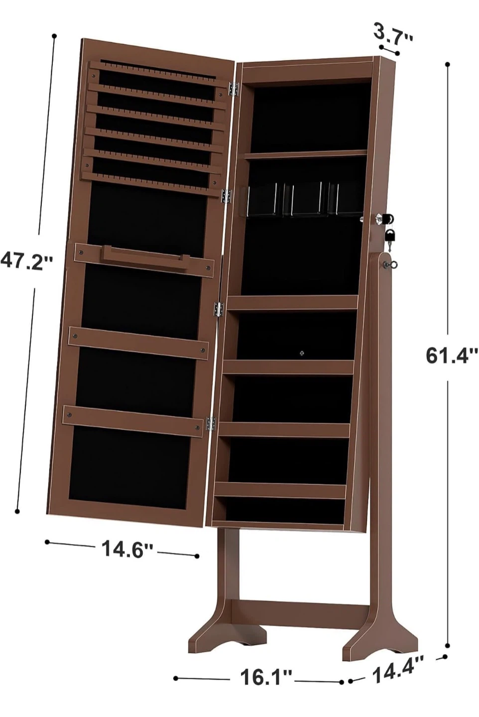 Full Length Standing Jewellery Armoire with Mirror - photo 3