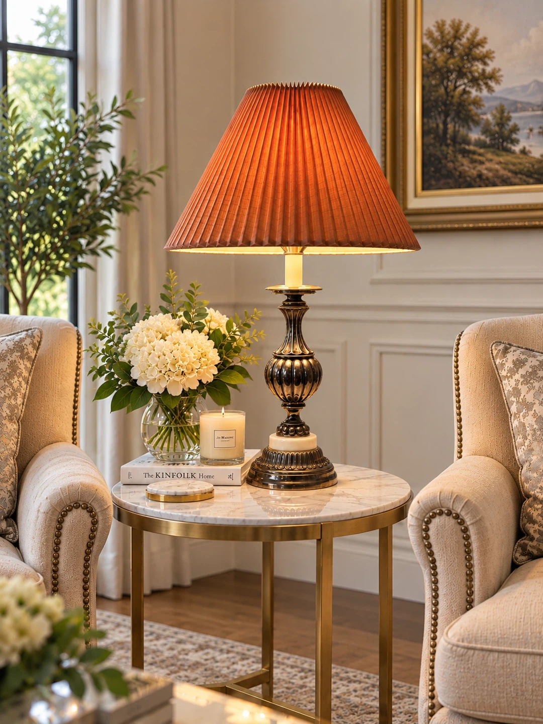 Vintage style brass and marble table lamp