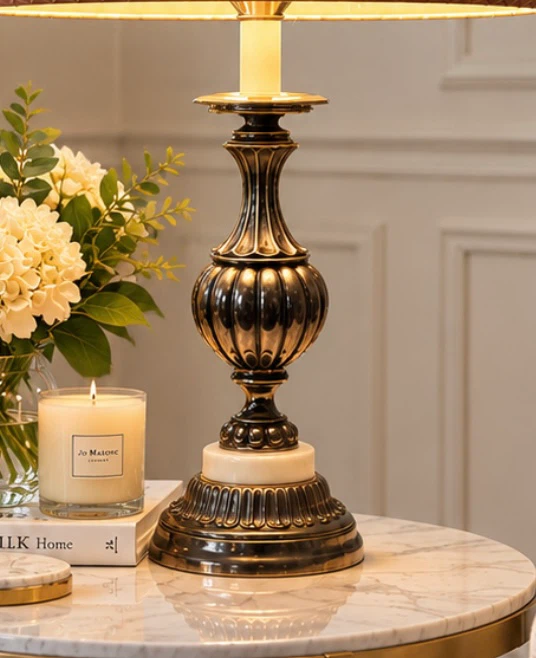 Vintage style brass and marble table lamp - photo 3