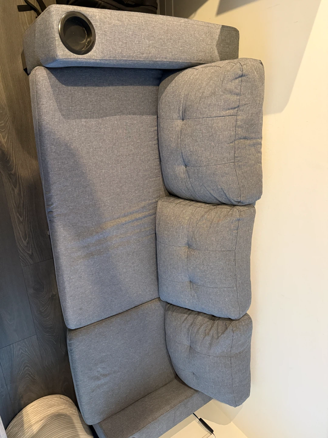 Grey Fabric Sofa with Cup Holder - photo 2