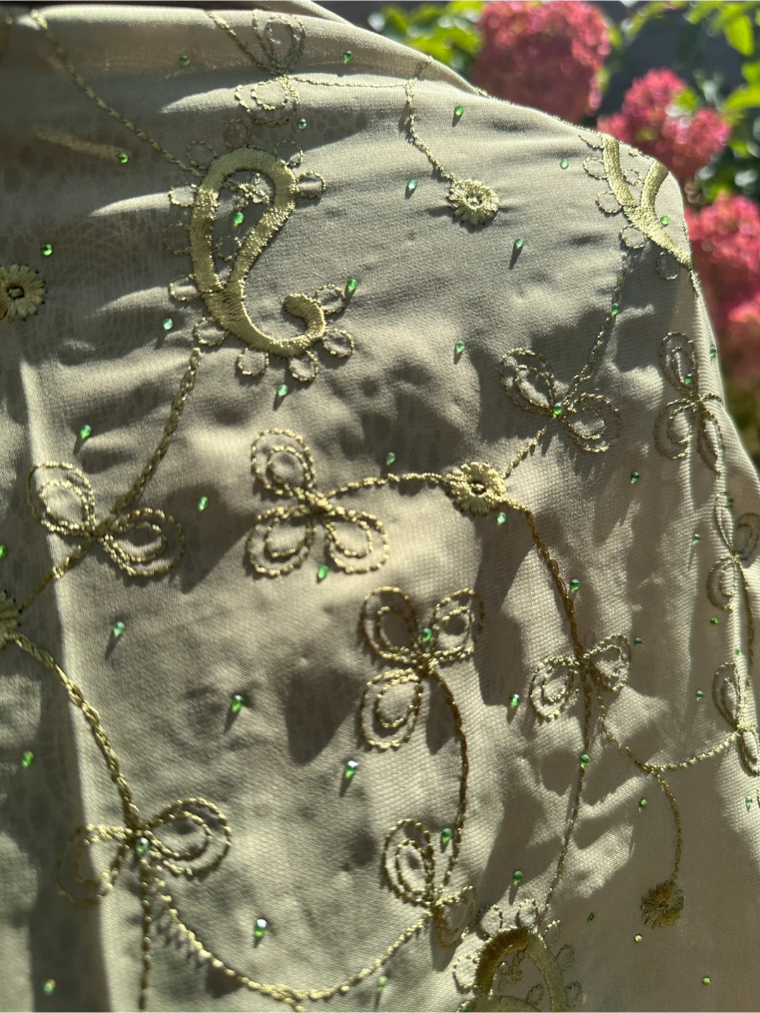Olive green embroidered scarf - photo 2
