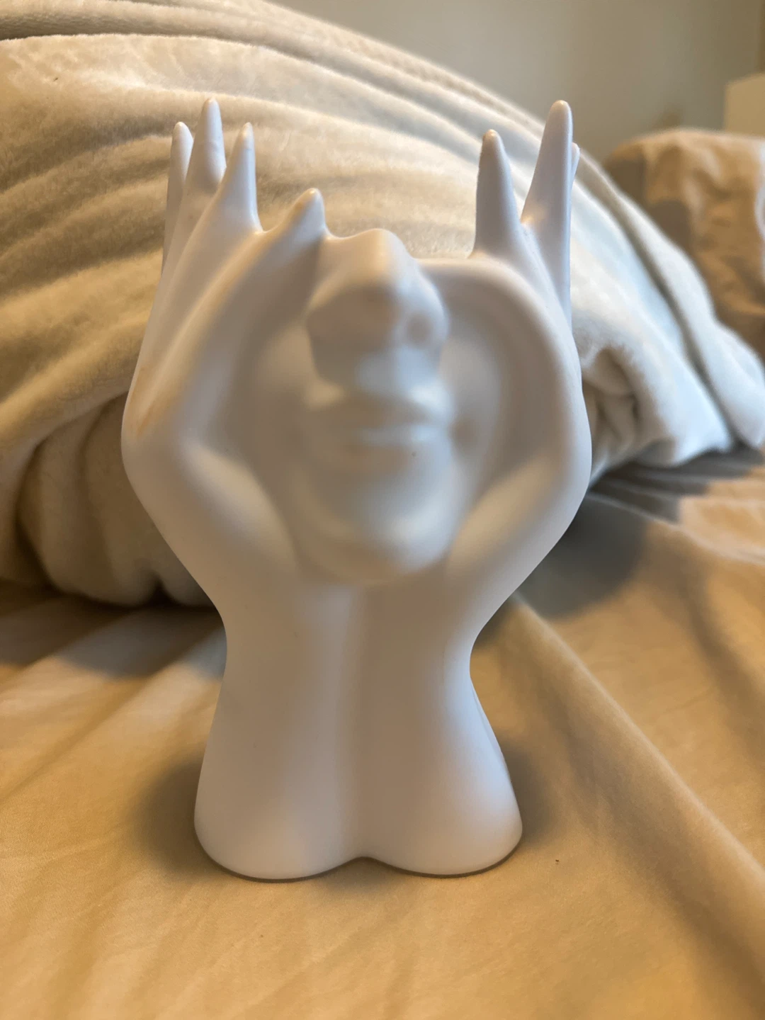 White Ceramic Hands Face Vase