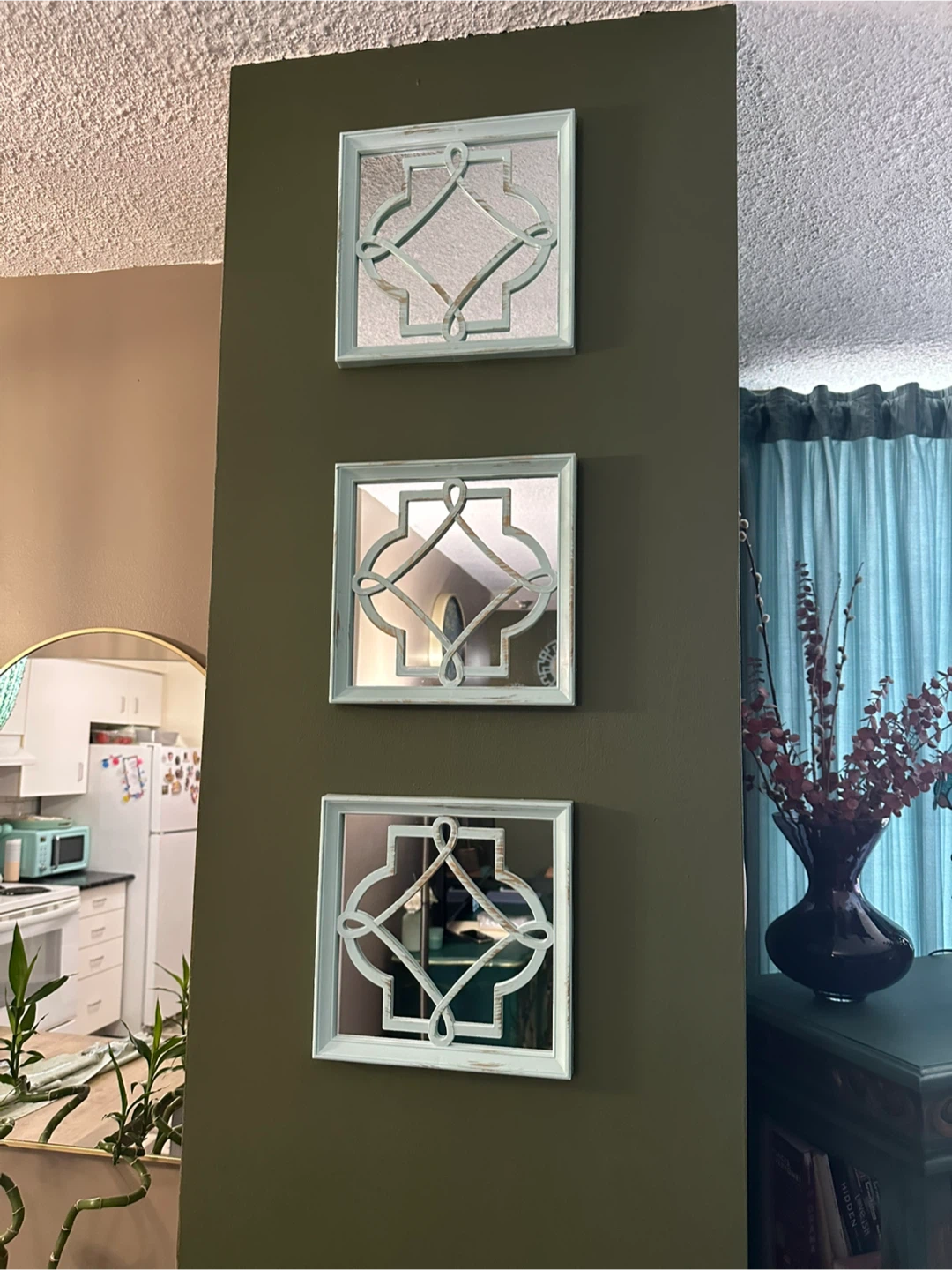 Set of 3 Distressed Blue Decorative Mirrors