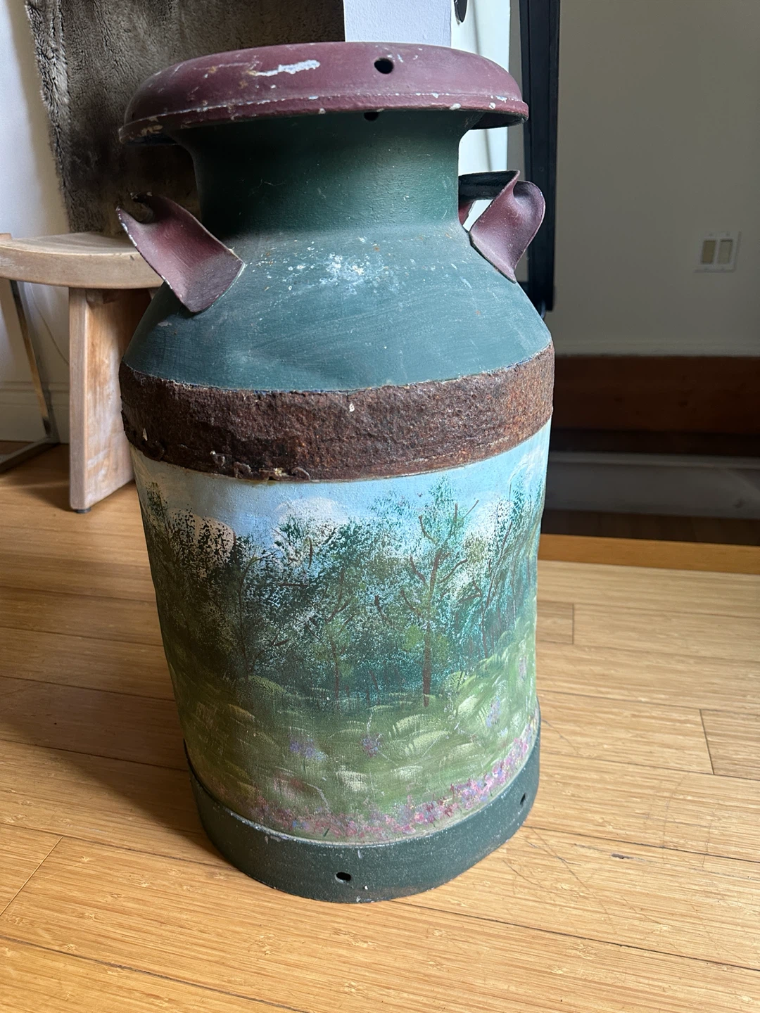 ANTIQUE VINTAGE MILK CAN CANADIAN FOLK ART PAINTING DECOR - photo 2