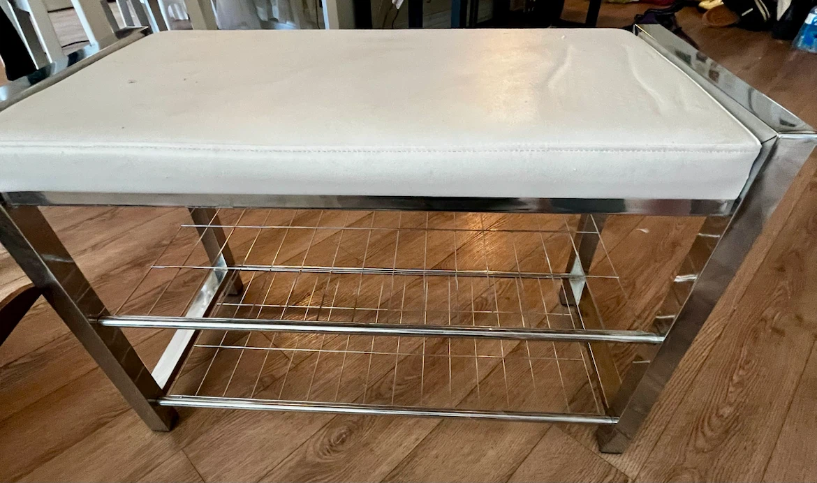Chrome and White Padded Shoe Bench