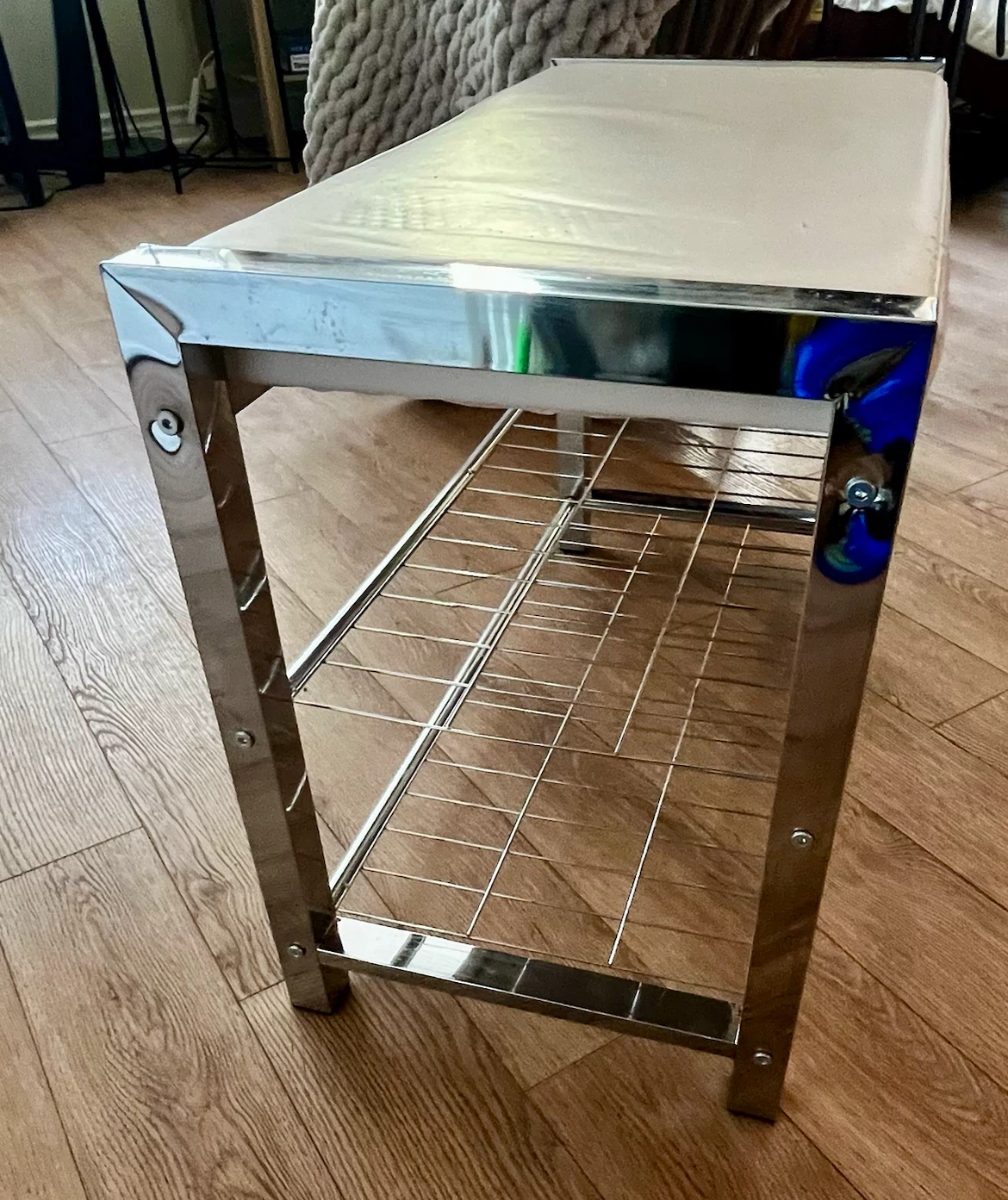 Chrome and White Padded Shoe Bench - photo 2